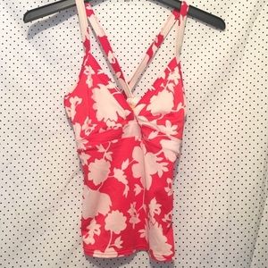 Lands End Floral V Neck Tankini Swim Top
